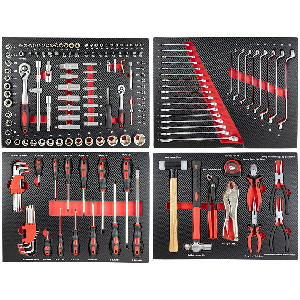 WORKSHOP MODULAR STORAGE SYSTEM (18 PCS) RED + 4 TRAY EVA TRAY IN CARBON FIBER FINISH SET RED