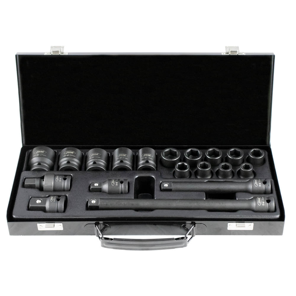 19 PIECE 1/2” IMPACT SOCKET SET WITH 14 HEXAGONAL SOCKETS + ADAPTERS