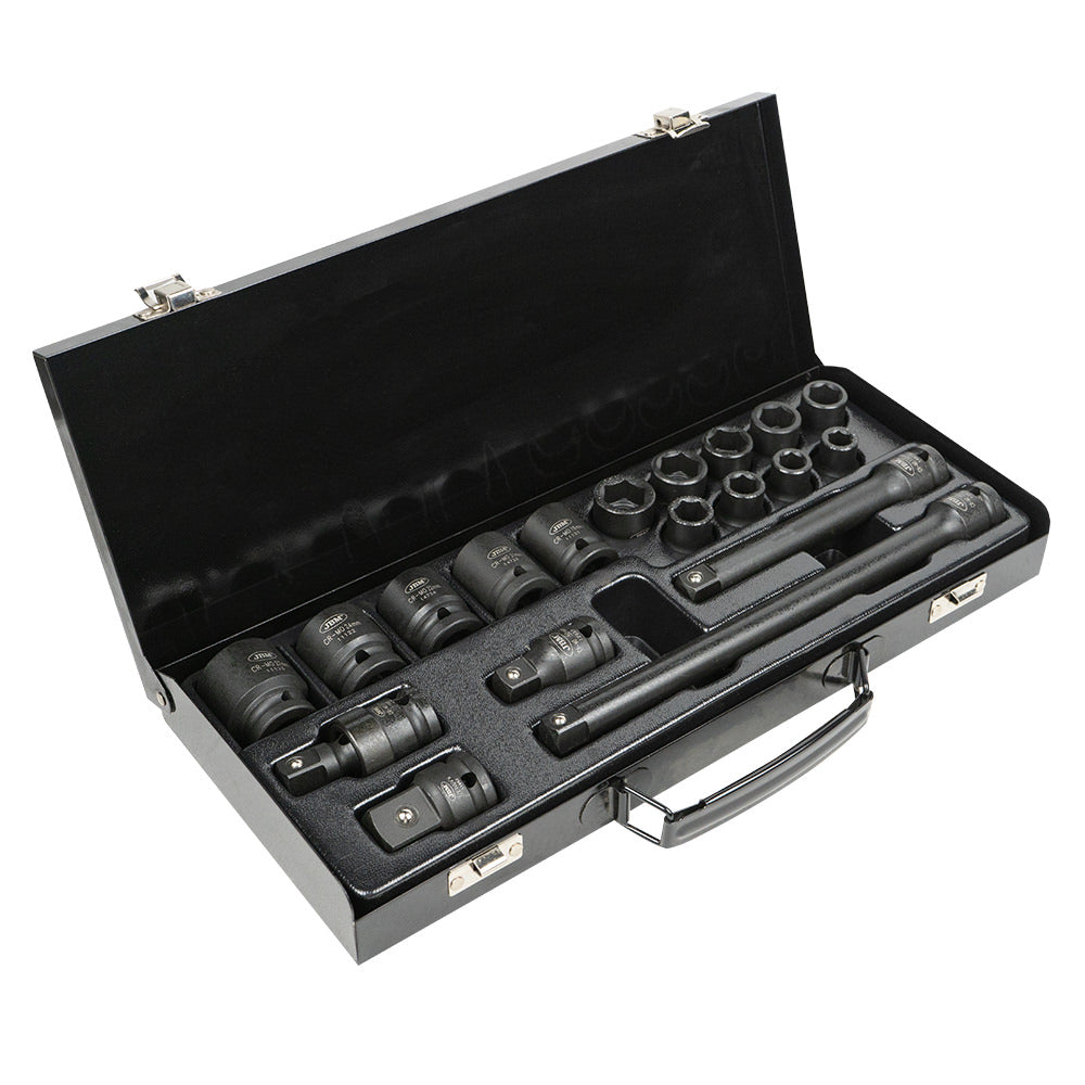 19 PIECE 1/2” IMPACT SOCKET SET WITH 14 HEXAGONAL SOCKETS + ADAPTERS