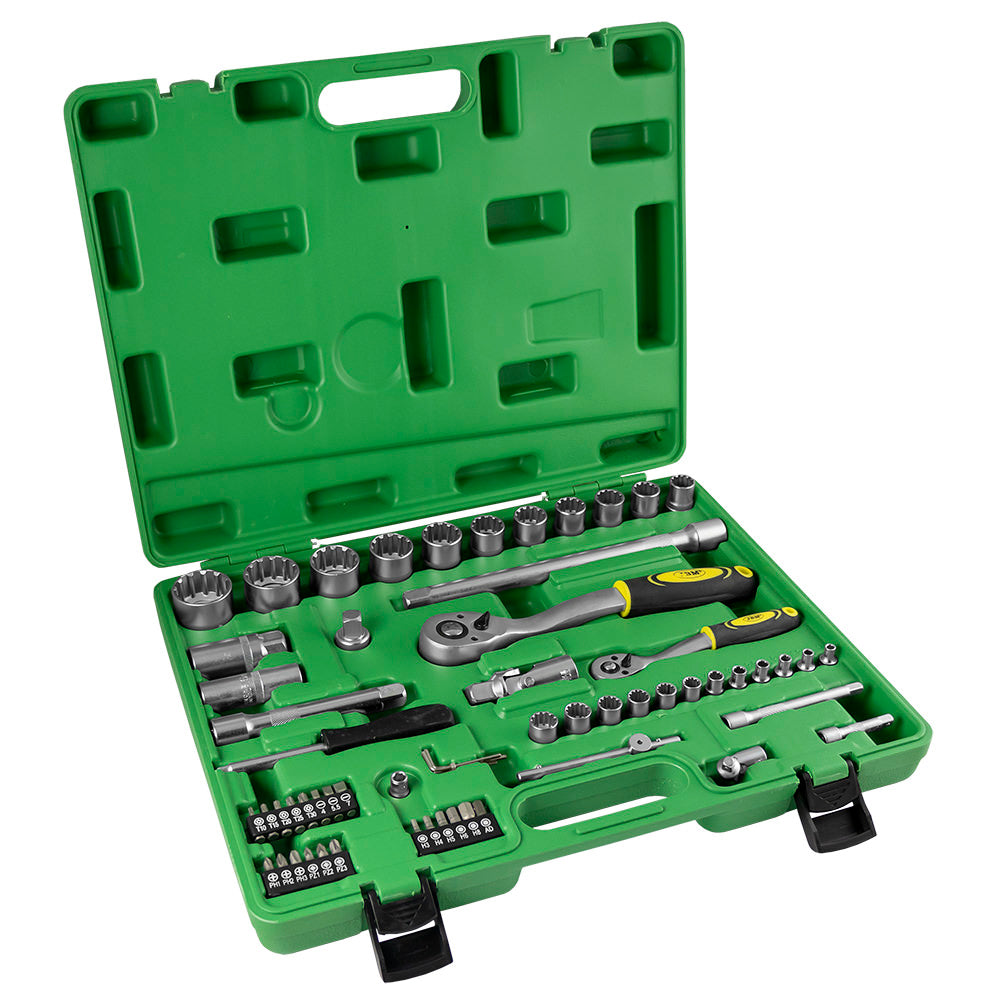 60 PIECES TOOL CASE WITH 1/2" AND 1/4" 12-POINT SPLINE SOCKETS - ZINC FINISH
