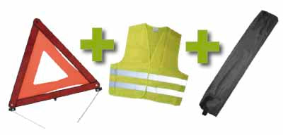 EMERGENCYKIT + BLACK MINI BAG + REFLECTIVE VEST + WARNING TRIANGLE