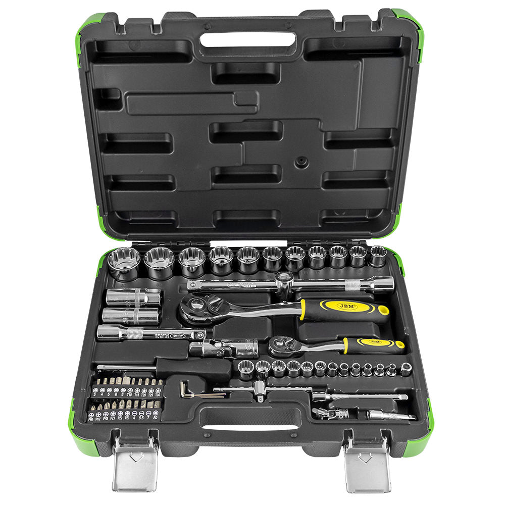 60 PIECES TOOL CASE WITH 1/2" AND 1/4" 12-POINT SPLINE SOCKETS - CHROME FINISH
