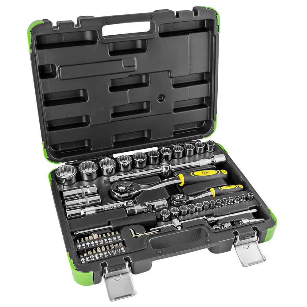 60 PIECES TOOL CASE WITH 1/2" AND 1/4" 12-POINT SPLINE SOCKETS - CHROME FINISH