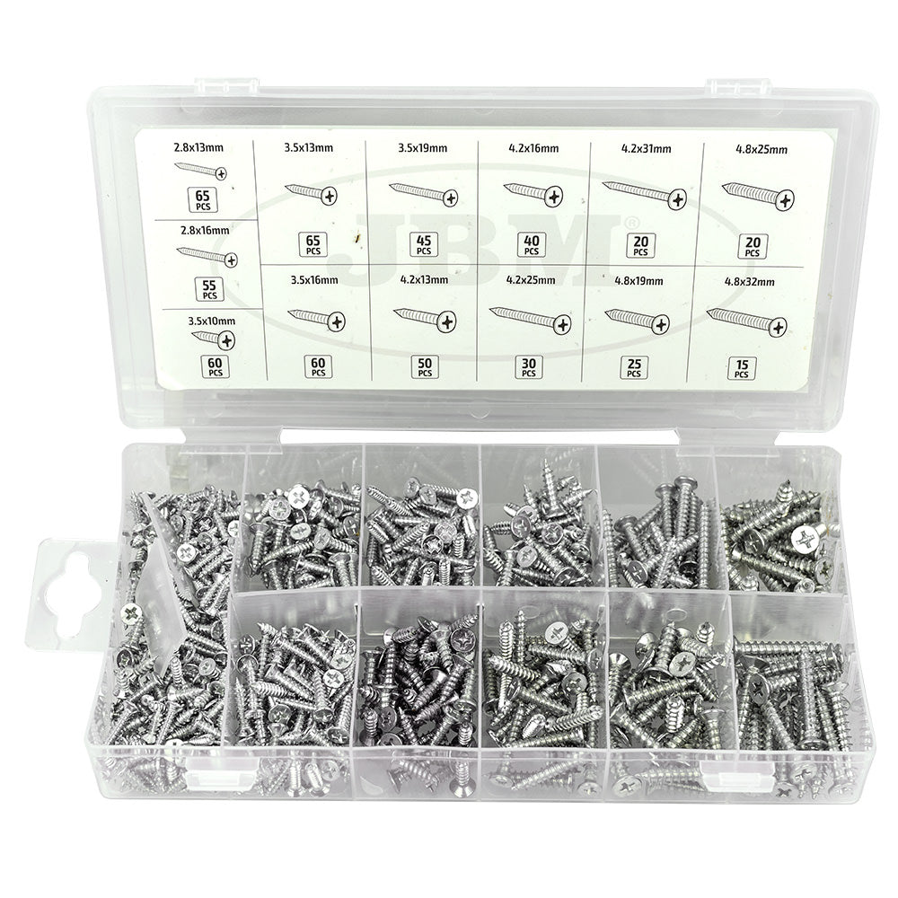 FLAT HEAD SELF TAPPING SCREW ASSORTMENT 550PCS