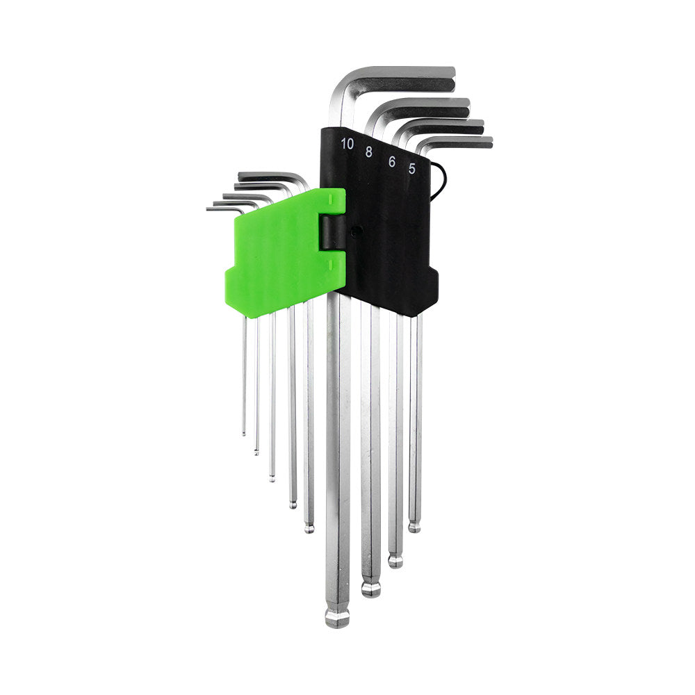 9 PIECES EXTRA LONG HEX. KEY SET WITH ROUND TIP