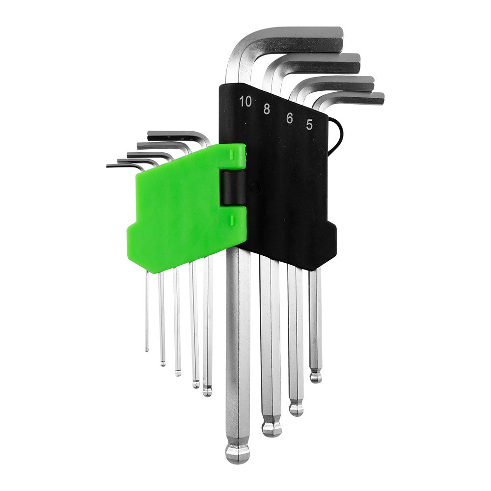 9 PIECES LONG HEX. KEY SET WITH ROUND TIP