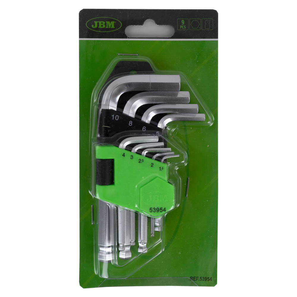 9 PIECES SHORT HEX. KEY SET WITH ROUND TIP