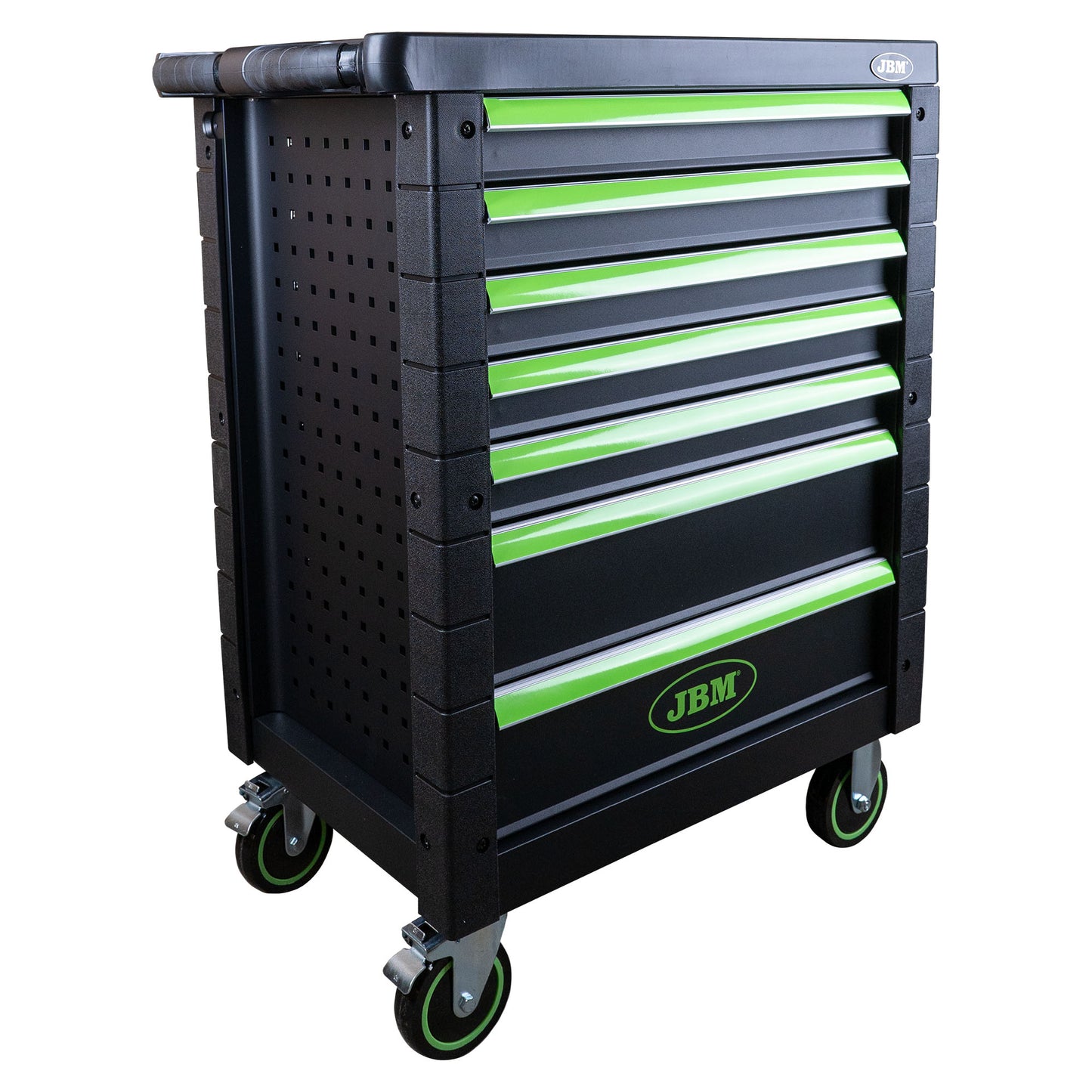 54006 7 DRAWER TOOL TROLLEY - GREEN - EMPTY + 14296Y 108 PIECE SOCKET SET TOOL TRAY
