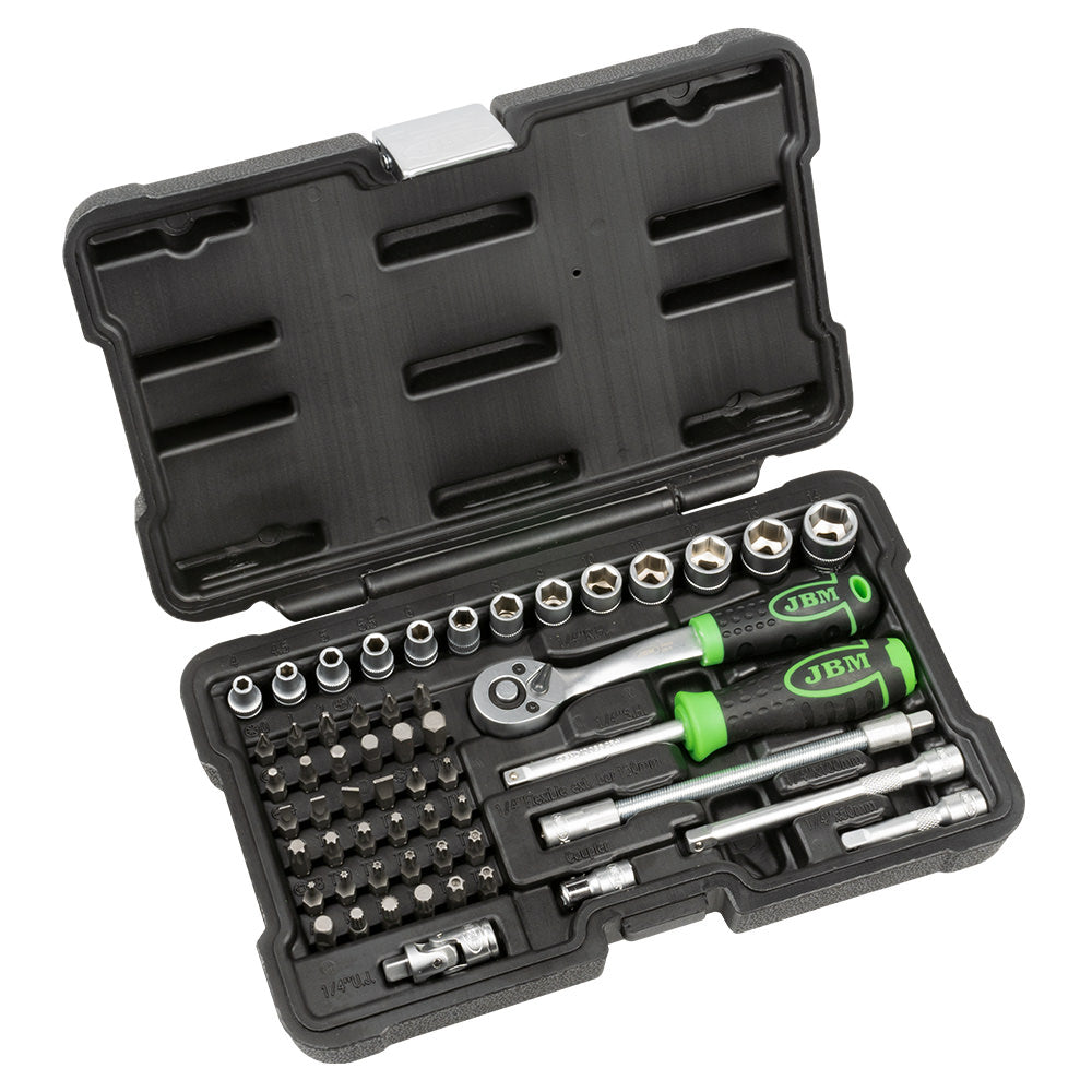 56 PIECES TOOL CASE WITH 1/4" 12-EDGE SOCKETS - ZINC FINISH