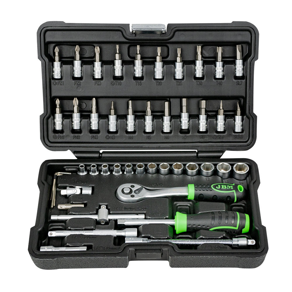 46 PIECES TOOL CASE WITH 1/4" HEX SOCKETS - ZINC FINISH