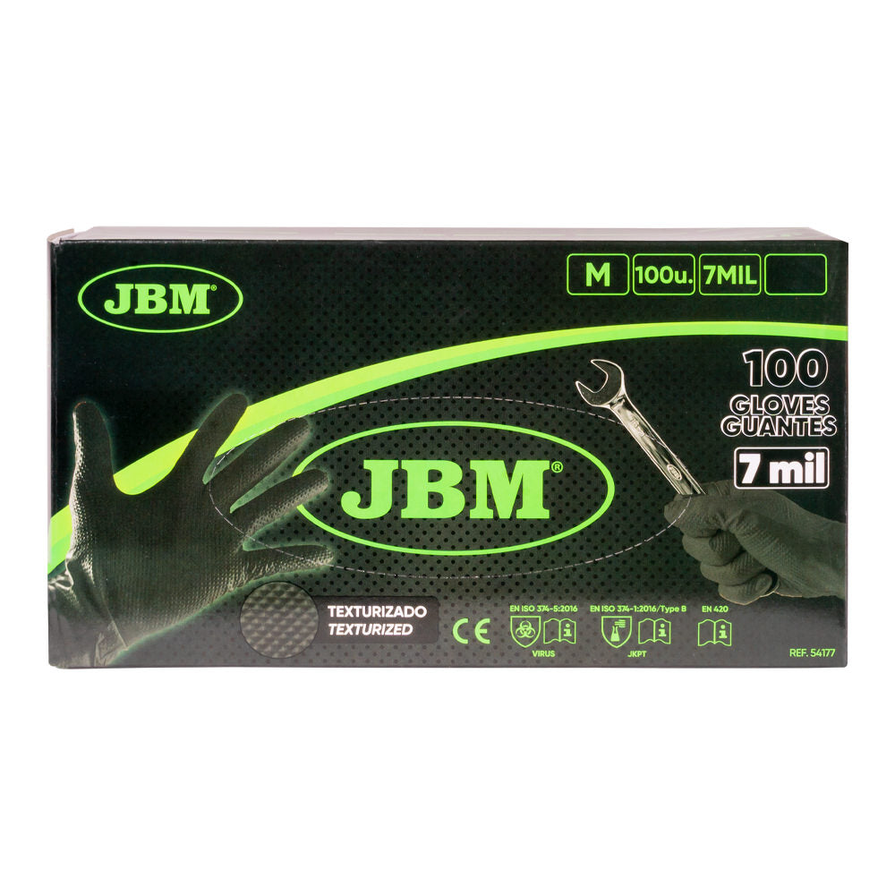 DISPOSABLE BLACK NITRILE GLOVES T.M 7,0MIL (100 PCS) DIAMOND TEXTURE