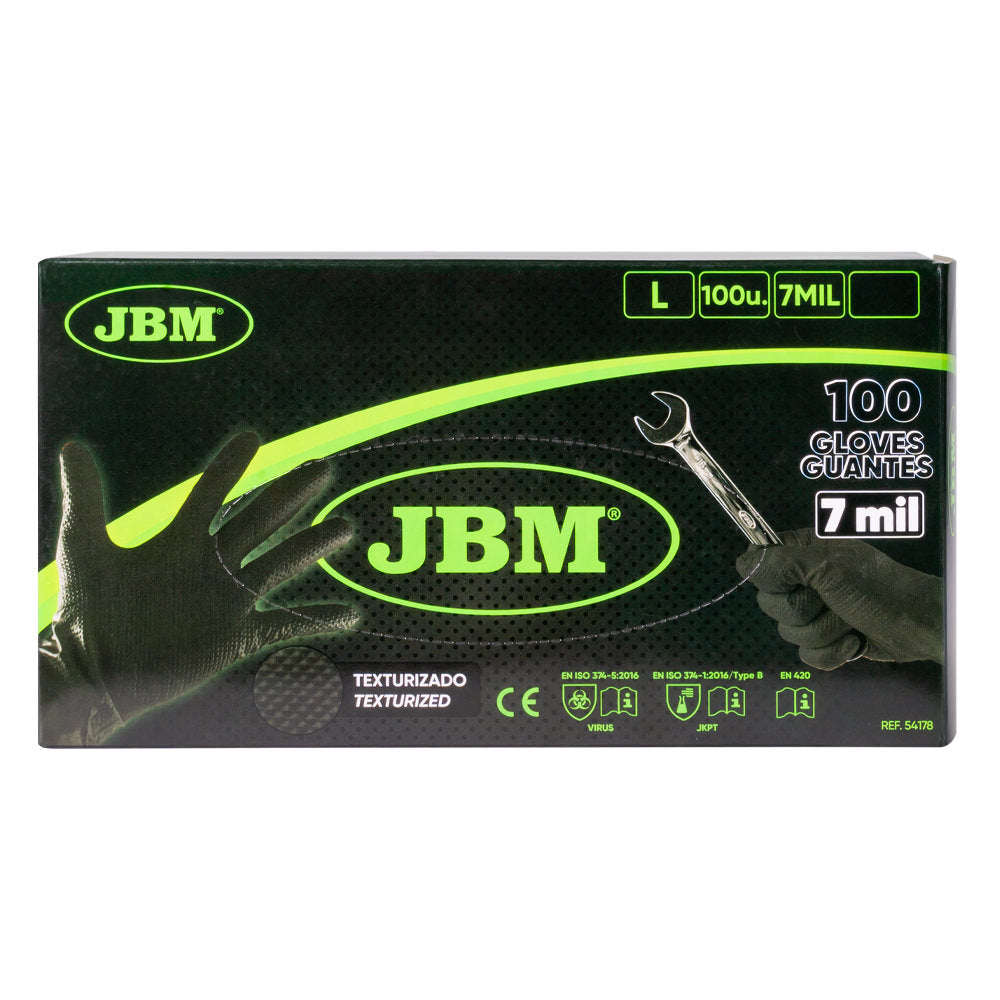 DISPOSABLE BLACK NITRILE GLOVES T.L7,0MIL (100 PCS) DIAMOND TEXTURE