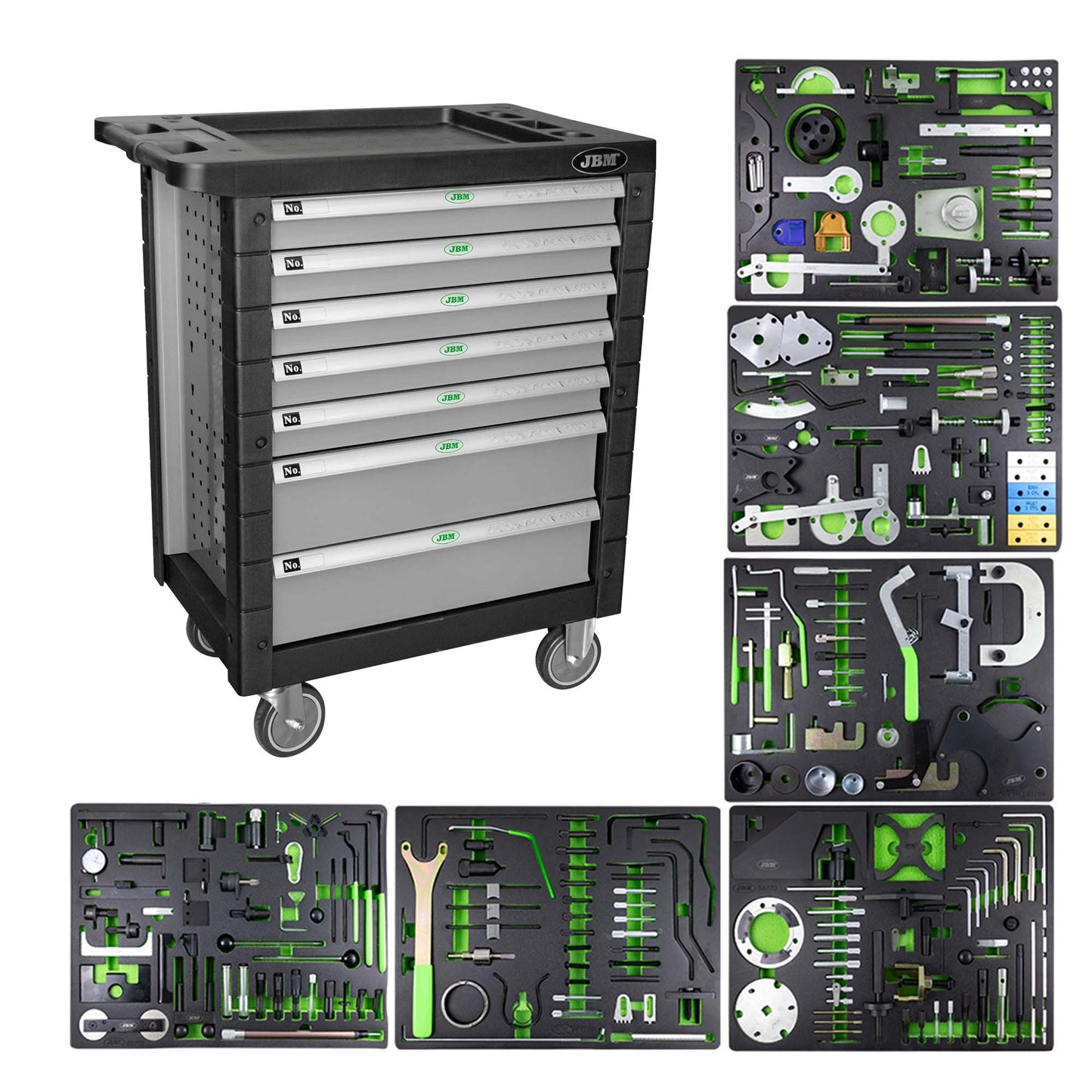 7 DRAWER TOOL TROLLEY - GREY - TIMING TOOL SET INCLUDED