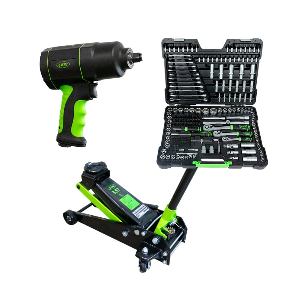 53608 IMPACT WRENCH + 50818 3,5T HEAVY DUTY TROLLEY JACK+ 54034 216 PIECES SET