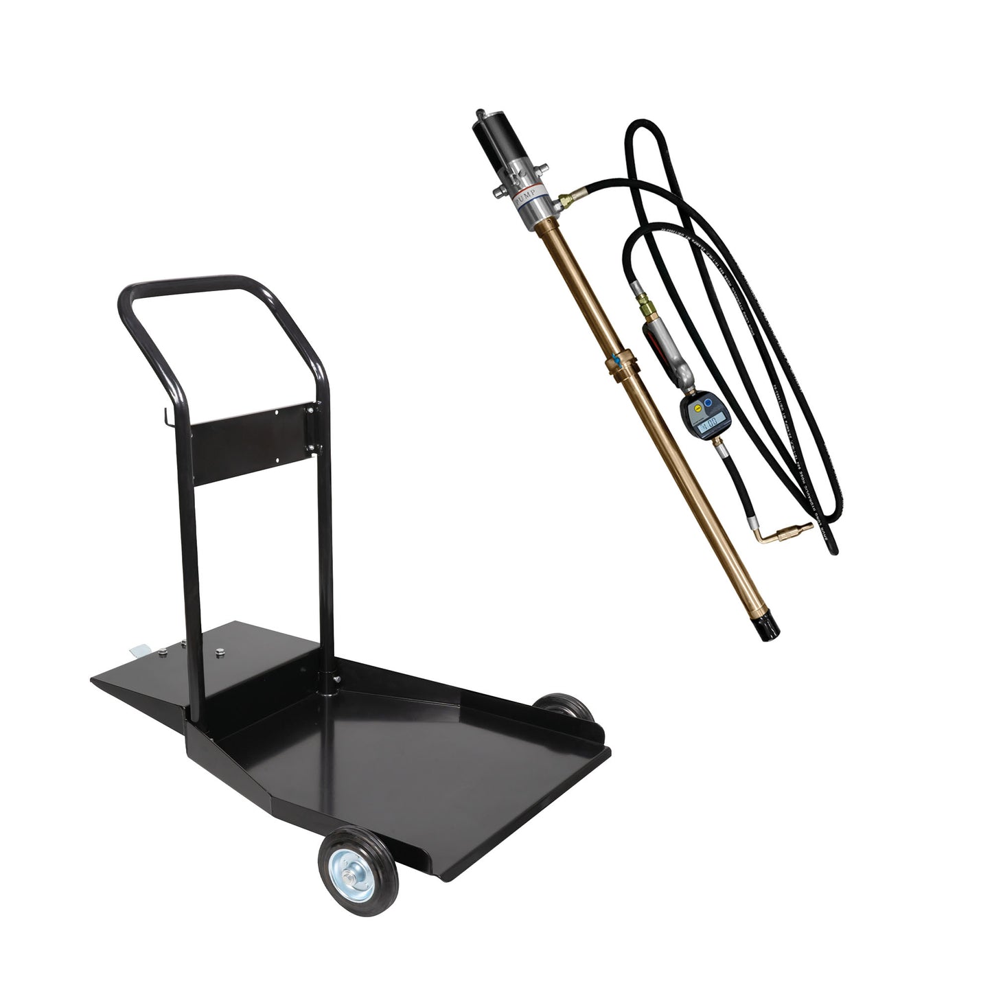 50935 AIR-OPERATED OIL PUMP KIT + DIGITAL HOSE END METER + 50924 STEEL DRUM HOLDER CART