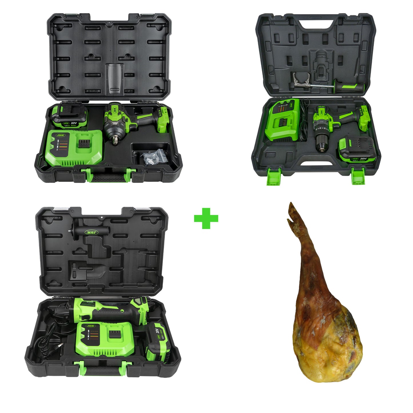 60047C IMPACT DRILL + 60049C ANGLE GRINDER + 60051C IMPACT WRENCH + SPANISH HAM