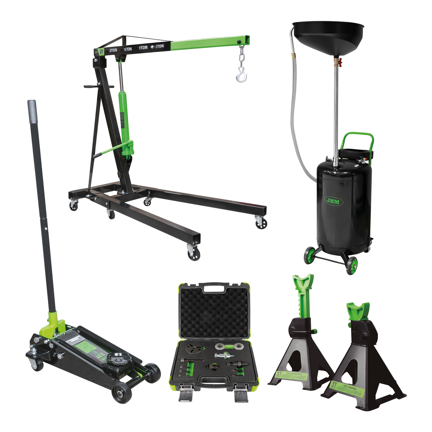50831 COLLAPSIBLE CRANE 2T + 53779 2 UNITS 3T AXLE STANDS SET + 50818 + 54523 + 53873