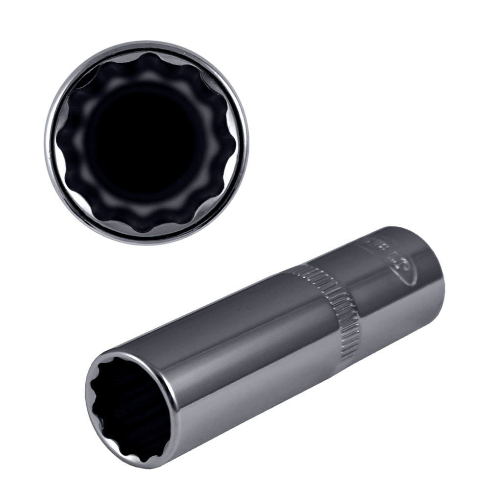 1/2" 75MM LONG 12-POINTS SOCKET, 16MM - CHROMED