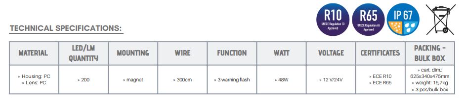 Warning bar LED 585x295x53mm R65 R10 Clear image 3
