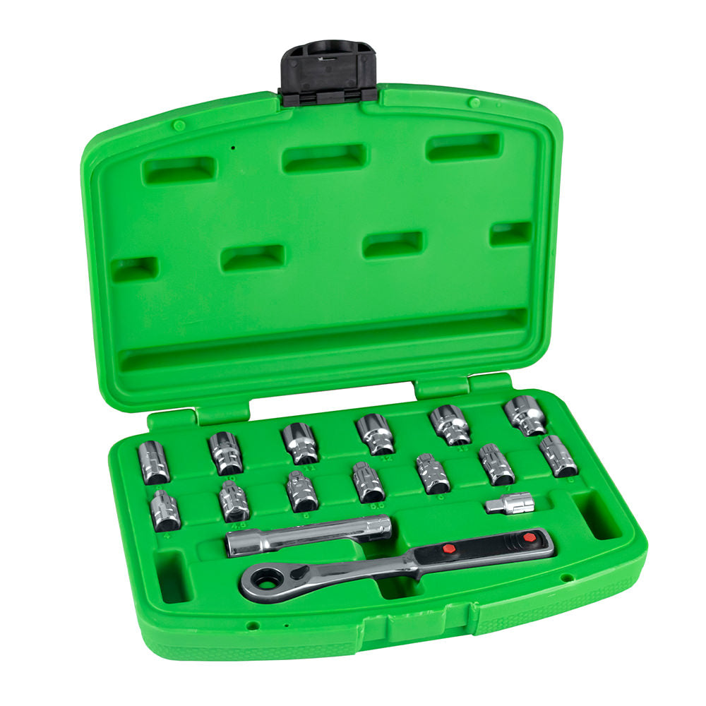 16 PIECES GO-THROUGH SOCKET SET - CHROME FINISH