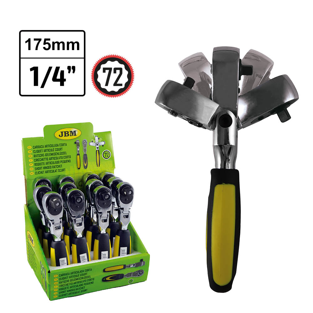 1/4" SHORT HINGED 72-TEETH RATCHET 165MM