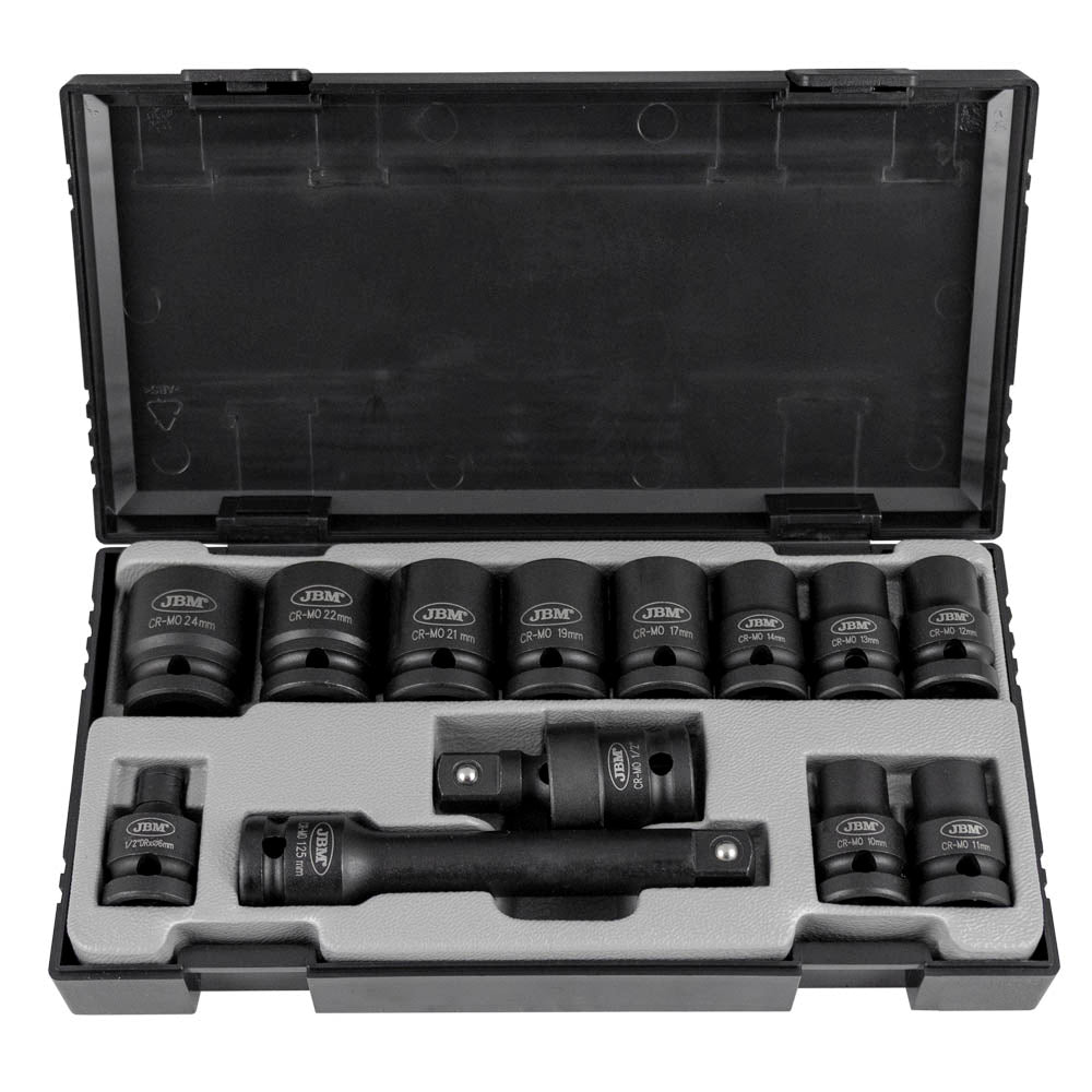 13 PIECE 1/2" HEXAGONAL IMPACT SOCKET SET + ADAPTERS