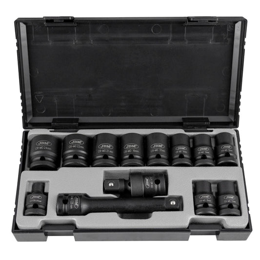 13 PIECE 1/2" HEXAGONAL IMPACT SOCKET SET + ADAPTERS