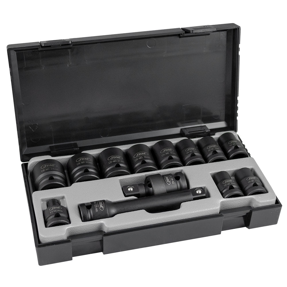 13 PIECE 1/2" HEXAGONAL IMPACT SOCKET SET + ADAPTERS