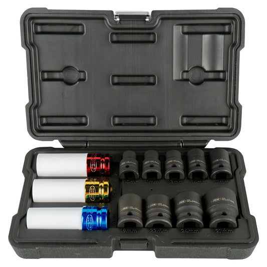 12 PIECE 1/2" HEXAGONAL IMPACT SOCKET AND WHEEL NUT REMOVER SET