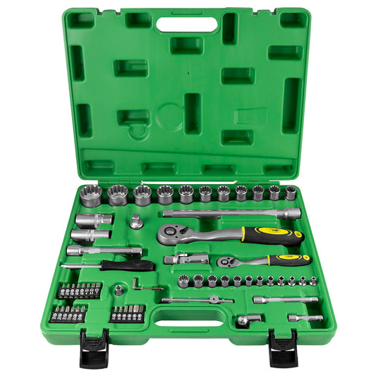 60 PIECES TOOL CASE WITH 1/2" AND 1/4"  12-POINT SPLINE SOCKETS - ZINC FINISH