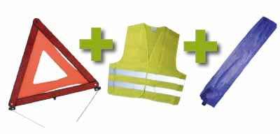 EMERGENCYKIT + BLUE MINI BAG + REFLECTIVE VEST + WARNING TRIANGLE