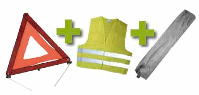EMERGENCYKIT + GREY MINI BAG + REFLECTIVE VEST + WARNING TRIANGLE