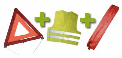 EMERGENCYKIT + RED MINI BAG + REFLECTIVE VEST + WARNING TRIANGLE
