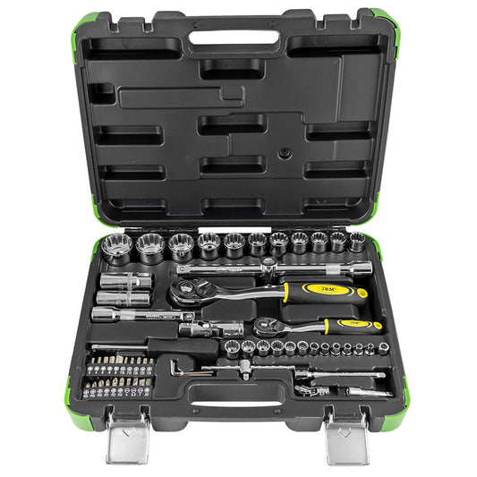 60 PIECES TOOL CASE WITH 1/2" AND 1/4" 12-POINT SPLINE SOCKETS - CHROME FINISH