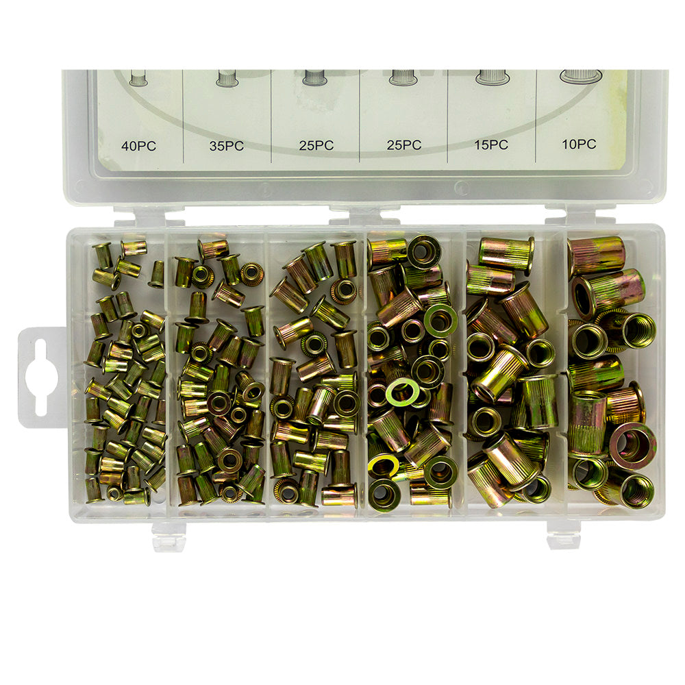 ZINC KNURLED RIVET NUT ASSORTMENT 150PCS