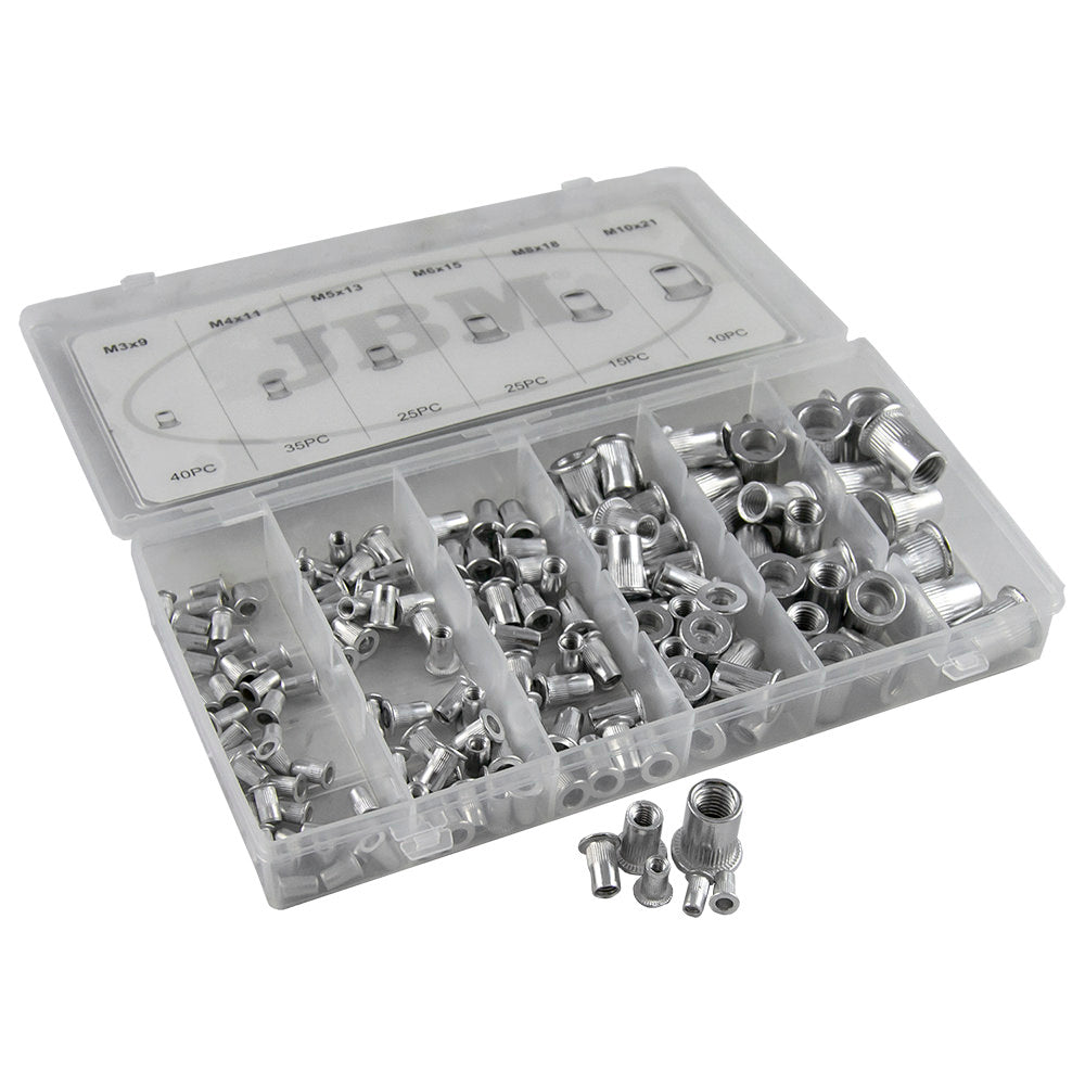 ALUMINIUM KNURLED RIVET NUT ASSORTMENT 150PCS