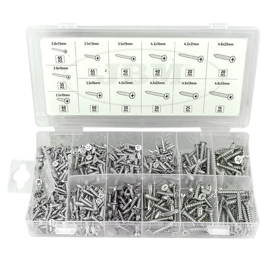 FLAT HEAD SELF TAPPING SCREW ASSORTMENT 550PCS