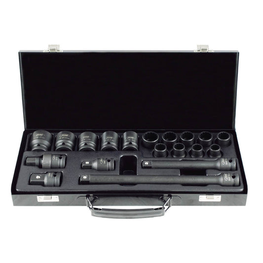 19 PIECE 1/2” IMPACT SOCKET SET WITH 14 12-POINT SOCKETS + ADAPTERS