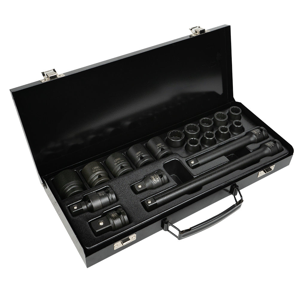 19 PIECE 1/2” IMPACT SOCKET SET WITH 14 12-POINT SOCKETS + ADAPTERS