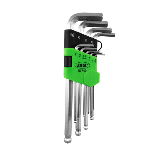 9 PIECES LONG HEX. KEY SET WITH ROUND TIP