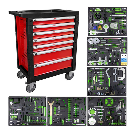 7 DRAWER TOOL TROLLEY - RED - TIMING TOOL SET INCLUDED
