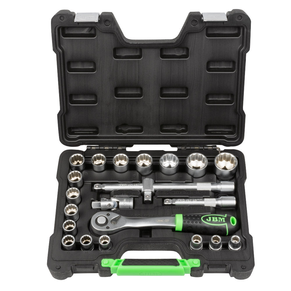 22 PIECES TOOL CASE WITH 1/2" 12-EDGED SOCKETS - ZINC FINISH