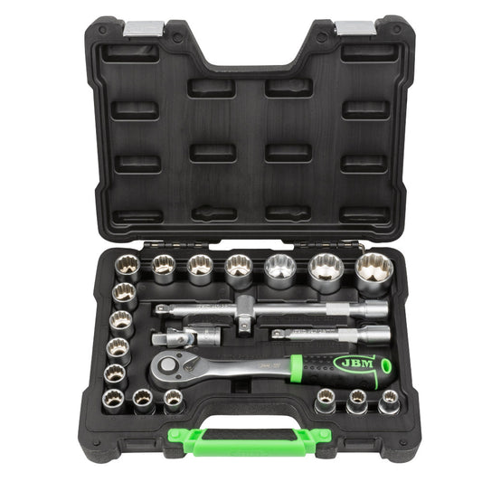22 PIECES TOOL CASE WITH 1/2" 12-EDGED SOCKETS - ZINC FINISH