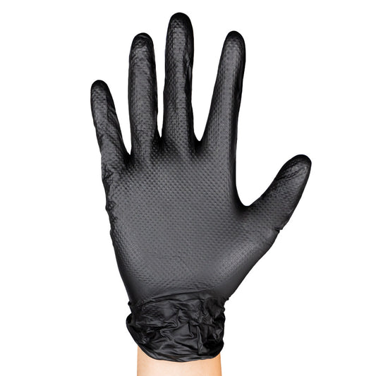 DISPOSABLE BLACK NITRILE GLOVES T.M 7,0MIL (100 PCS) DIAMOND TEXTURE