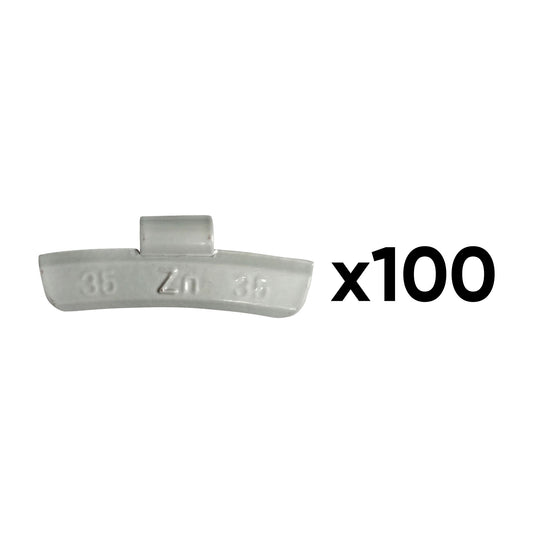 BOX OF 100 ZINC CLIP-ON WEIGHTS 35GR. SPECIAL ALLOY WHEEL