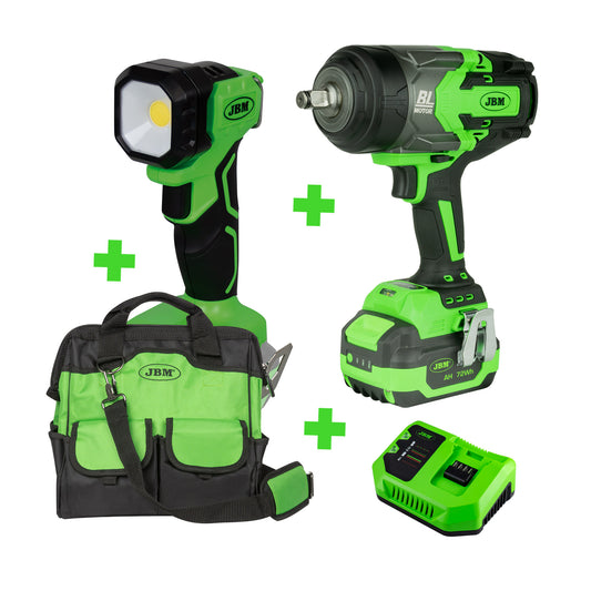 60044 1/2" BRUSHLESS IMPACT WRENCH + 60015 6.0AH BATTERY+ 60016 20V CHARGER + 60035 LED LIGHT+ 53702