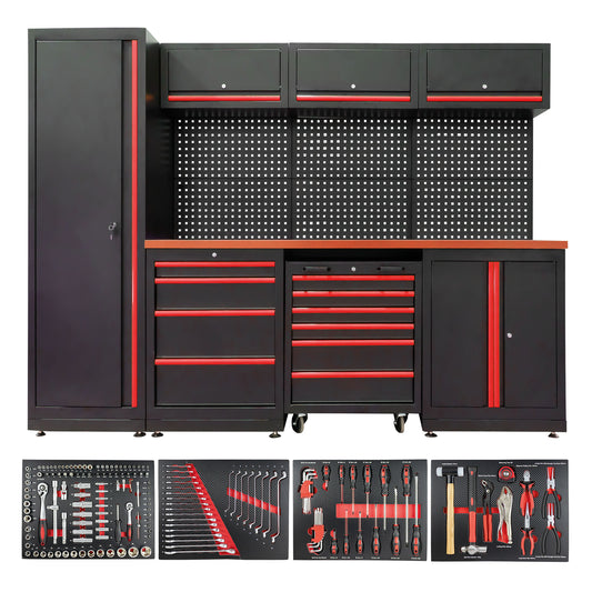 WORKSHOP MODULAR STORAGE SYSTEM (18 PCS) RED + 4 TRAY EVA TRAY IN CARBON FIBER FINISH SET RED
