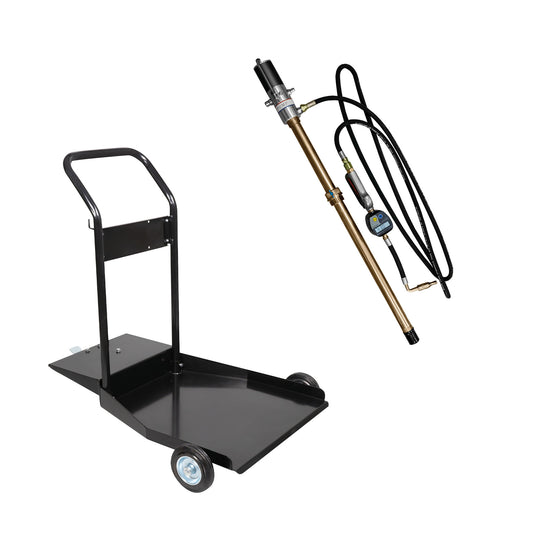 50935 AIR-OPERATED OIL PUMP KIT + DIGITAL HOSE END METER + 50924 STEEL DRUM HOLDER CART