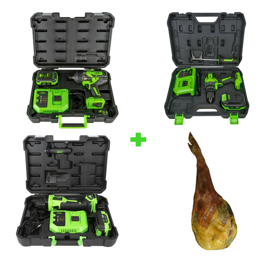 60047C IMPACT DRILL + 60049C ANGLE GRINDER + 60044C IMPACT WRENCH + SPANISH HAM