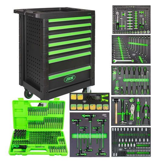 53904 7 DRAWER TOOL TROLLEY GREEN EQUIPPED WITH 493 PIECES